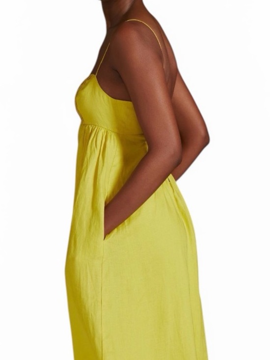 Anthro Maeve Yellow Linen Tie Back Maxi Dress XL Pockets - Picture 3 of 9